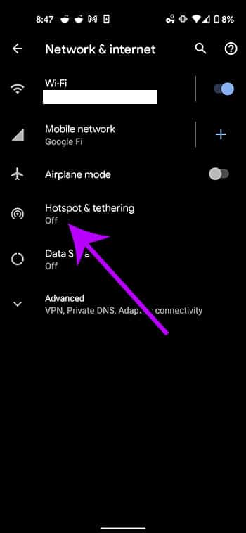 Choose hotspot and tethering