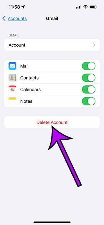 How ot delete a gmail account from an iphone 13
