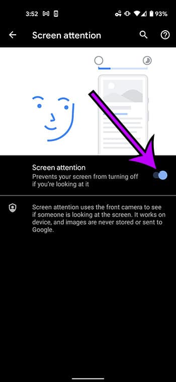 How to enable screen attention on a google pixel 4a