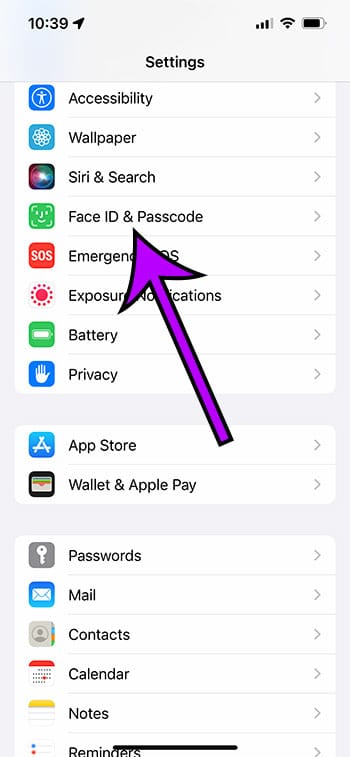 Open face id and passcode
