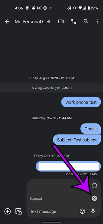 How to remove the subject field from the messages app on the google pixel 4a