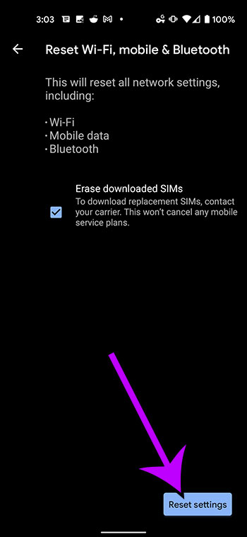 How to reset network settings on a google pixel 4a