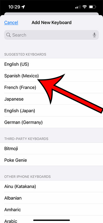 how to add a Spanish keyboard on an iPhone 13