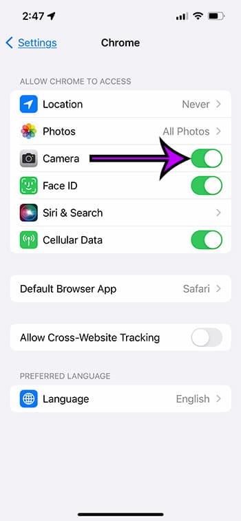 How to let chrome use the camera on an iphone 13