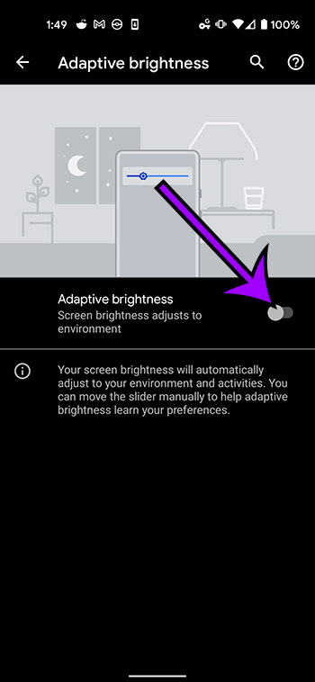 how to change adaptive brightness on a Google Pixel 4A