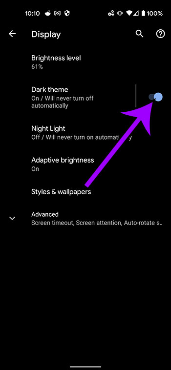 how to turn on dark mode on a Google Pixel 4A