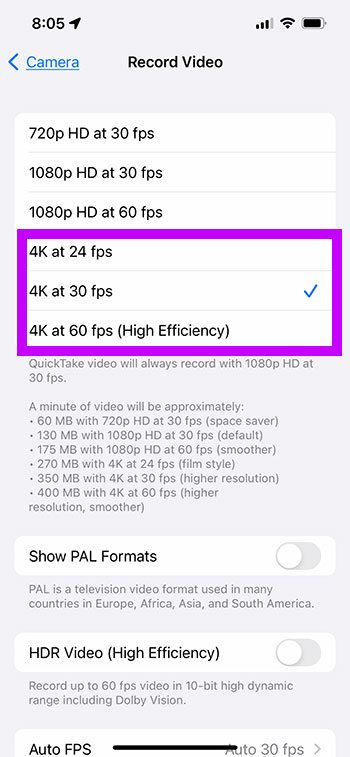 How to record 4k video on an iphone 13