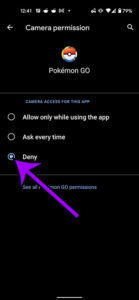 how to disable Pokemon Go camera permissions in Android