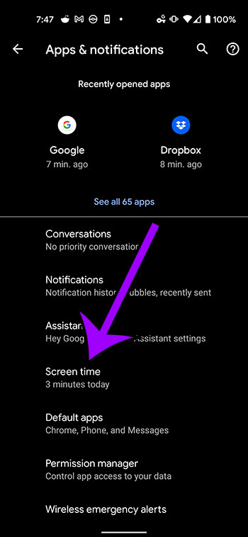 tap on screen time