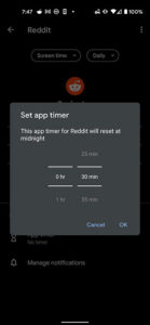 How to set a pixel 4a app timer