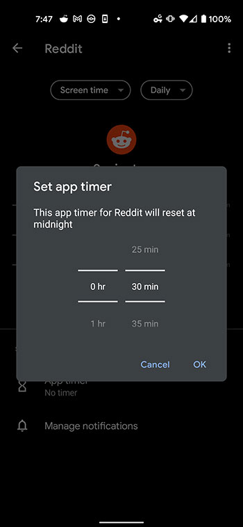 how to set an app timer on a Google Pixel 4A