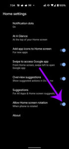 how to rotate Google Pixel 4A Home screen to landscape