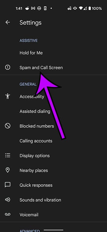 Choose spam and call screen