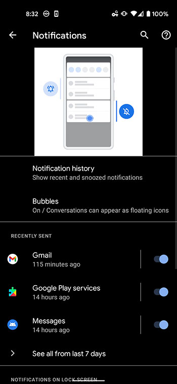 Google Pixel 4A notification settings