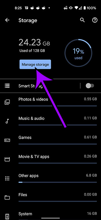 select Manage storage