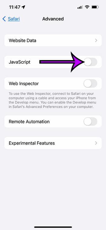 how to turn off iPhone 13 Javascript
