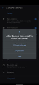How to adjust the camera location setting on a pixel 4a