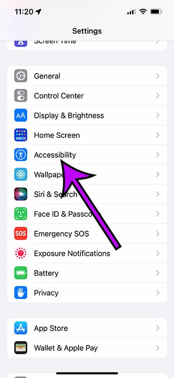 Open iphone accessibility settings