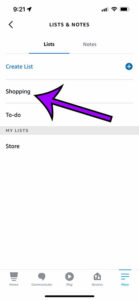 Find the amazon alexa shopping list on an iphone