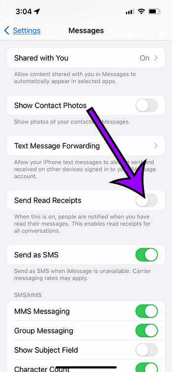 How to turn off read receipts on an iphone 13
