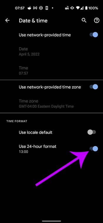 How to switch to 24 hour time format on a google pixel 4a