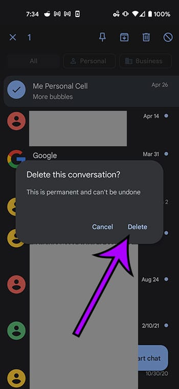 how to delete text messages conversations on a Google Pixel 4A
