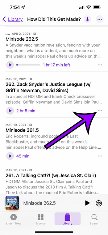Tap the three dots under the podcast episode