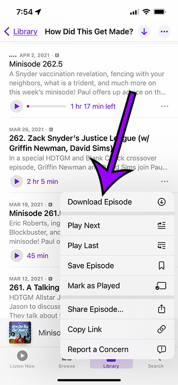 How to download a podcast episode on an iphone 13