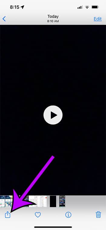 tap the Share button on the video file