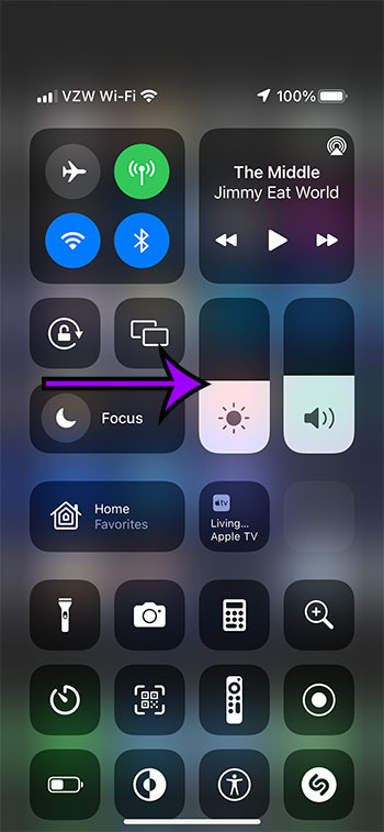 changing iPhone brightness from Control Center