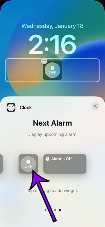 How to add an alarm widget to the iphone 13 lock screen