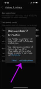 How to clear the search history in youtube on an iphone 13