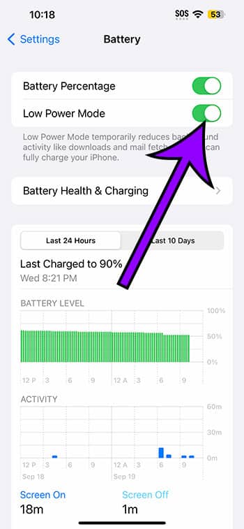 how to activate Low Power Mode on an iPhone 14